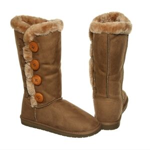 Amy Shoes Tina Tan Faux Suede Faux Fur Lined Side Button Winter Boots, Sz 9